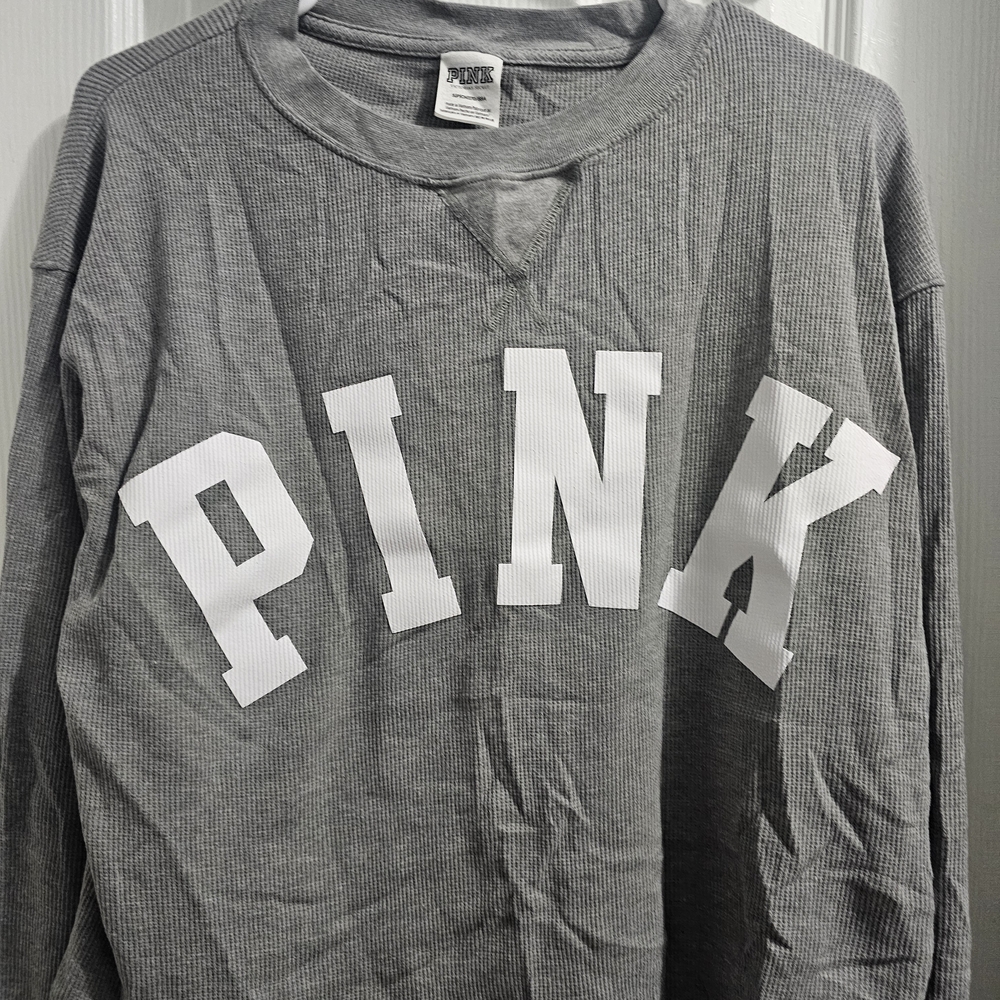 PINK Victoria's Secret Gray Waffle Knit Top